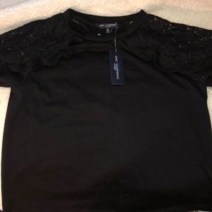 Black sweater with see through lace shoulders